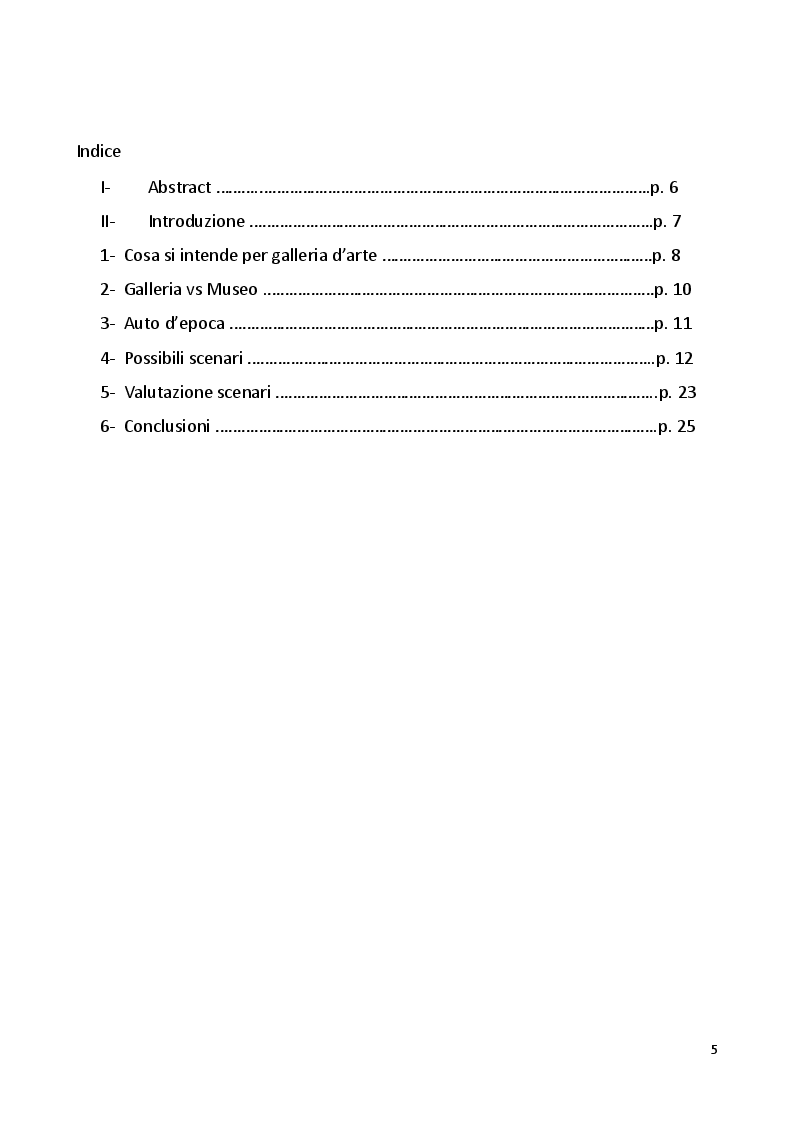 Indice della tesi: La Galleria s.r.l. (Galleria d’arte di auto d’epoca), Pagina 1
