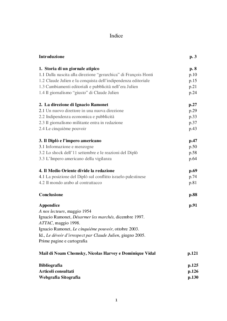 Indice della tesi: Le Monde diplomatique e il dibattito su informazione e disinformazione, Pagina 1