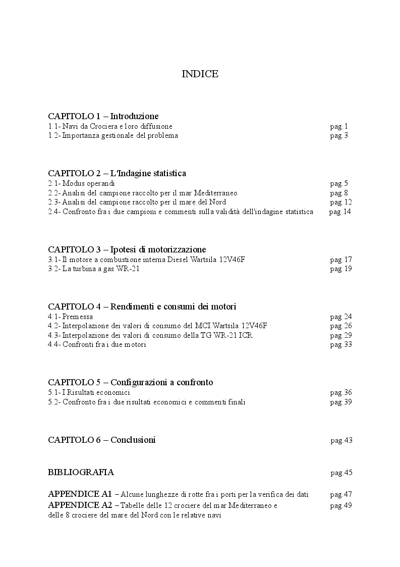 Indice della tesi: Ottimizzazione del reparto motori di una nave da crociera, Pagina 1
