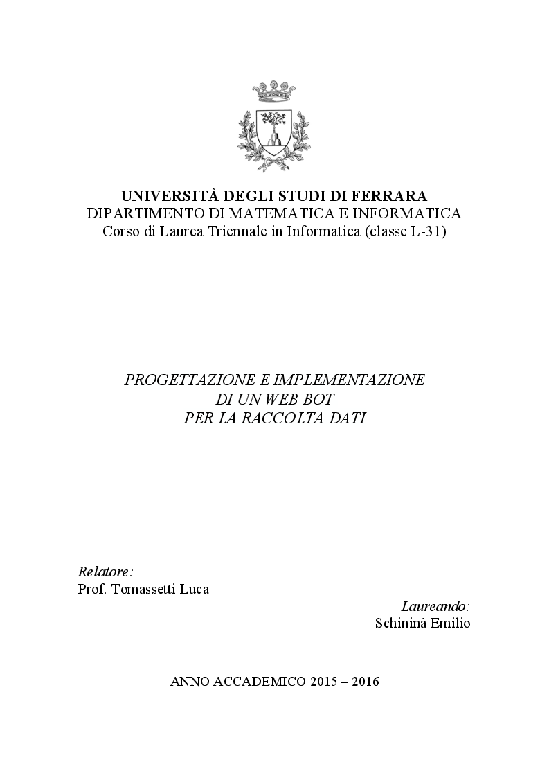 Anteprima della tesi: Progettazione e implementazione di un web bot per la raccolta dati, Pagina 1