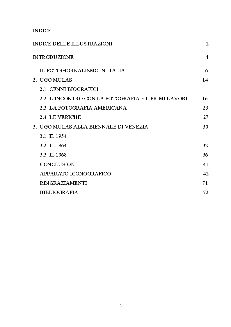 Indice della tesi: Ugo Mulas: l'arte attraverso l'obbiettivo , Pagina 1