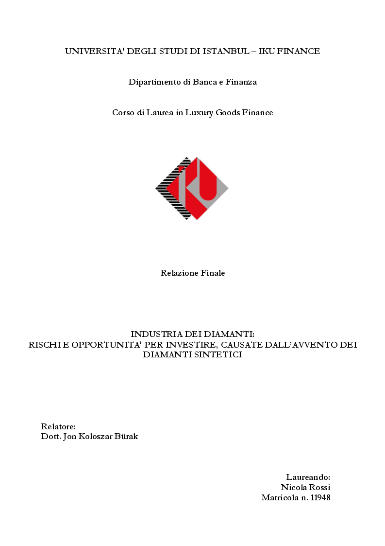 Anteprima della tesi: Industria dei diamanti: rischi ed opportunità di investimento., Pagina 1