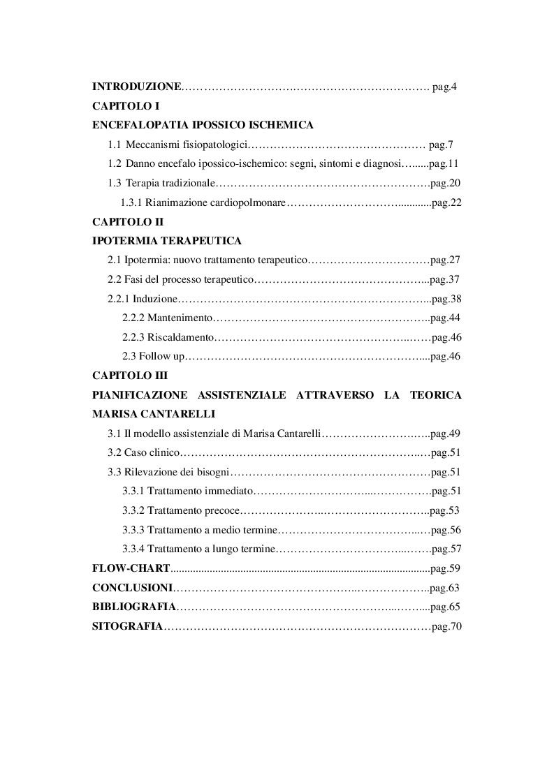 Indice della tesi: Ipotermia terapeutica. Il ruolo dell’Infermiere Pediatrico nel trattamento del neonato con Encefalopatia ipossico-ischemica., Pagina 1