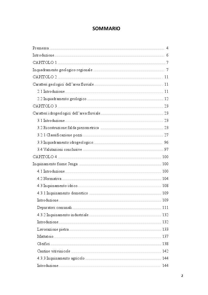Indice della tesi: Indagine conoscitiva sugli impatti antropici nell'acquifero alluvionale del Fiume Jenga (Valle Vitulanese - Bn), Pagina 1