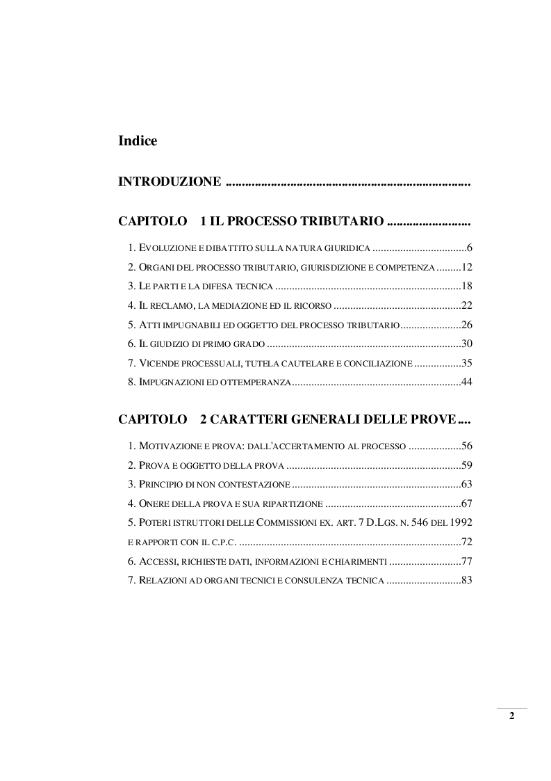 Indice della tesi: La prova nel processo tributario, Pagina 1