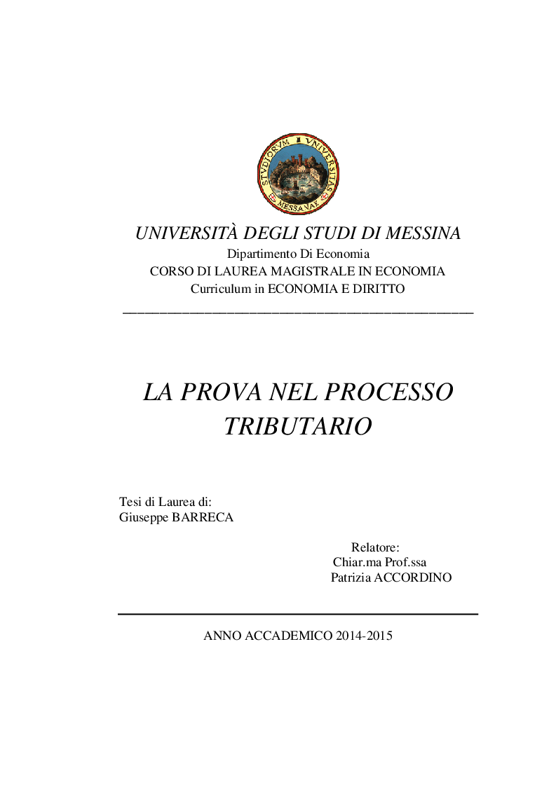 Anteprima della tesi: La prova nel processo tributario, Pagina 1
