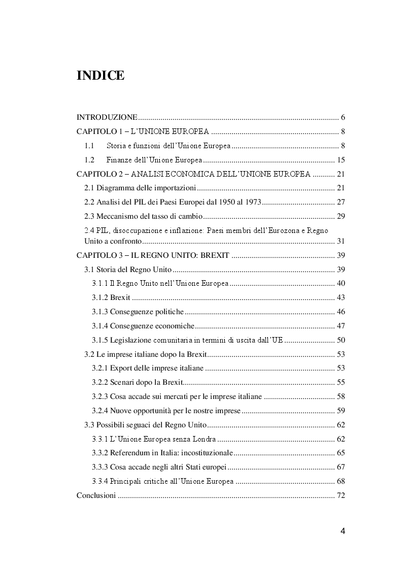 Indice della tesi: Analisi della Brexit: possibili scenari futuri, Pagina 1