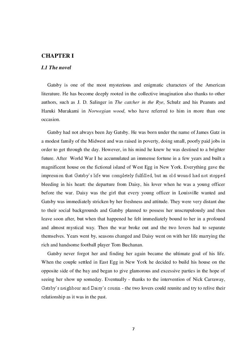 Estratto dalla tesi: Il Grande Gatsby in lingua italiana: analisi comparativa delle traduzioni in italiano e proposta di traduzione