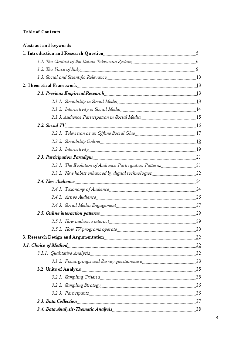 Indice della tesi: Social TV: Second Screen and Audience Participation, Pagina 1