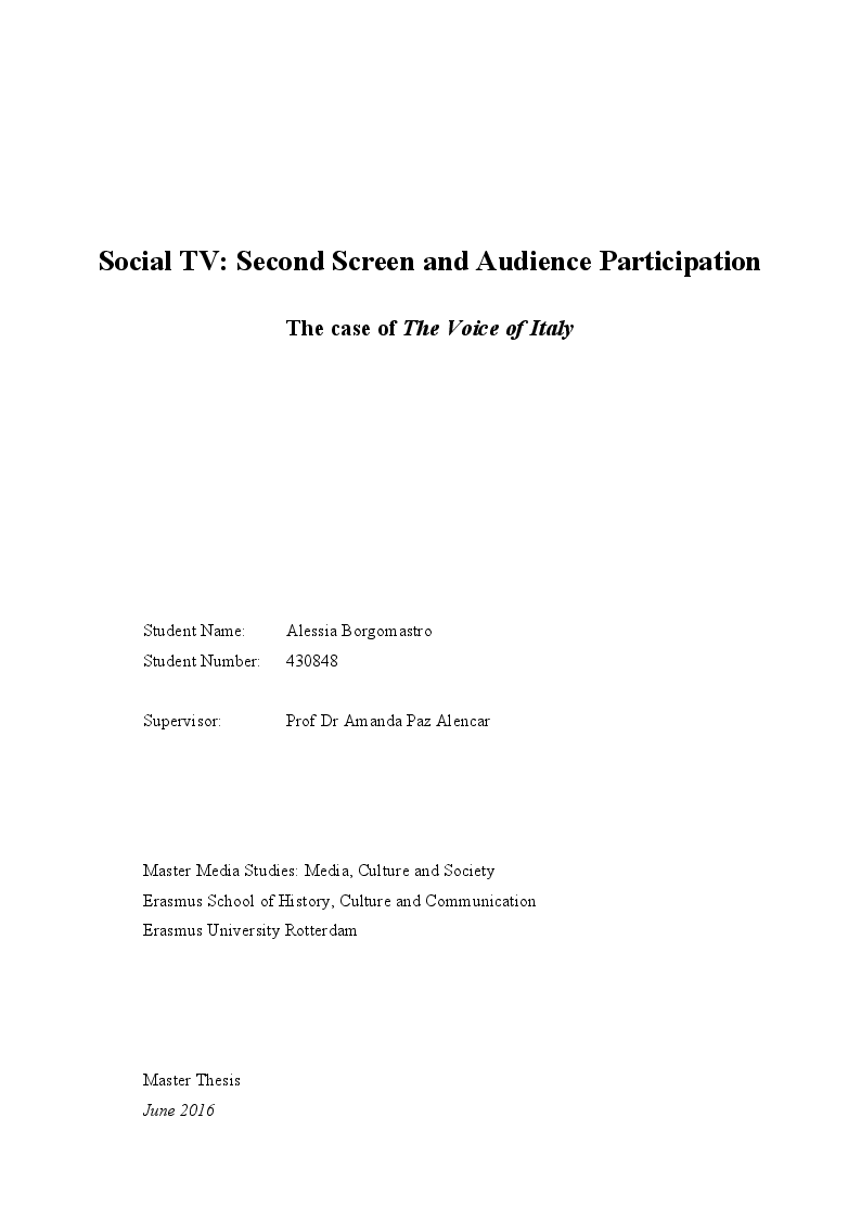 Anteprima della tesi: Social TV: Second Screen and Audience Participation, Pagina 1