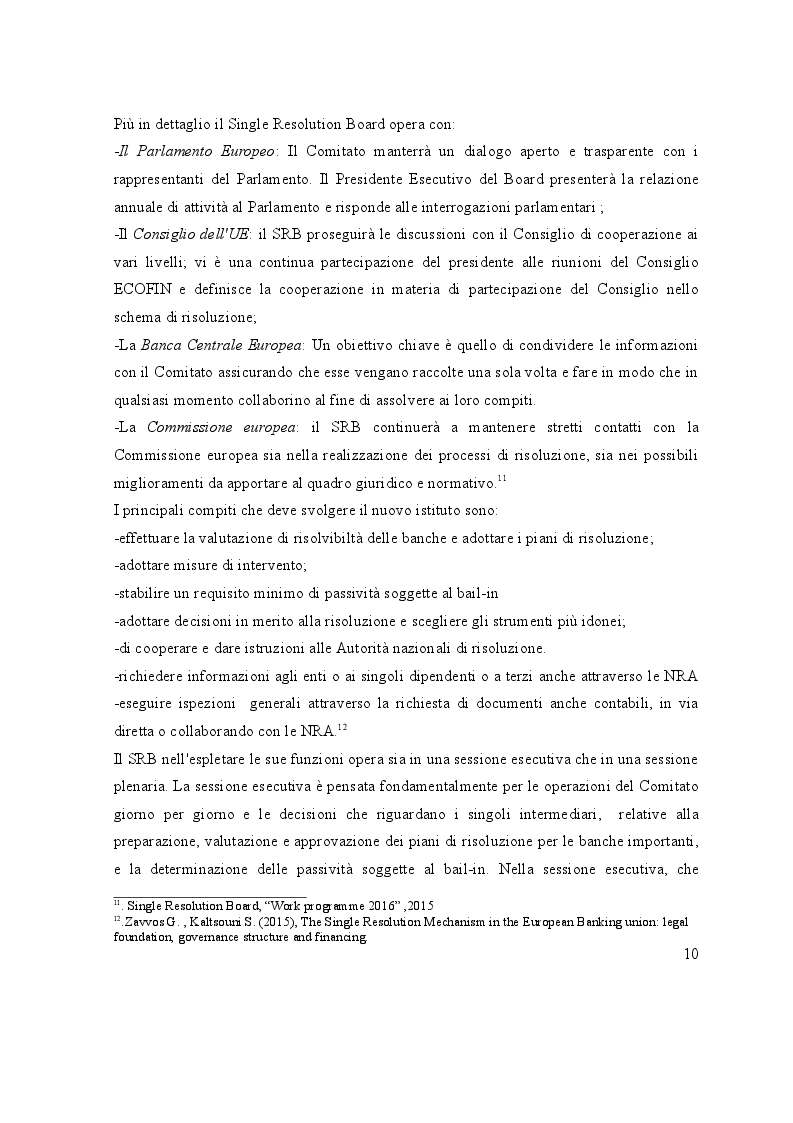 Estratto dalla tesi: L'avvio del Single Resolution Mechanism: I piani di risoluzione delle Autorità