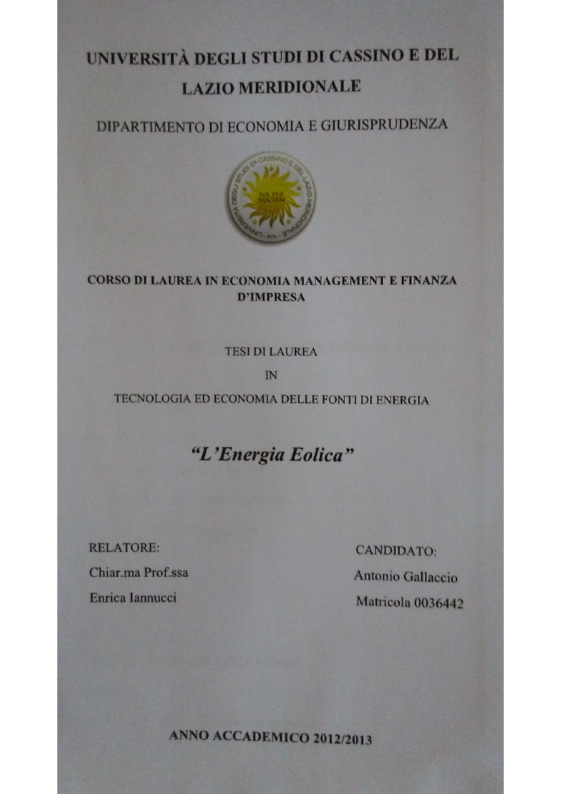 Anteprima della tesi: L'Energia Eolica, Pagina 1
