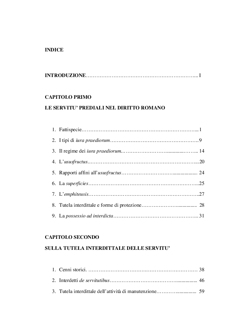 Indice della tesi: Intedicta in materia di servitù, Pagina 1