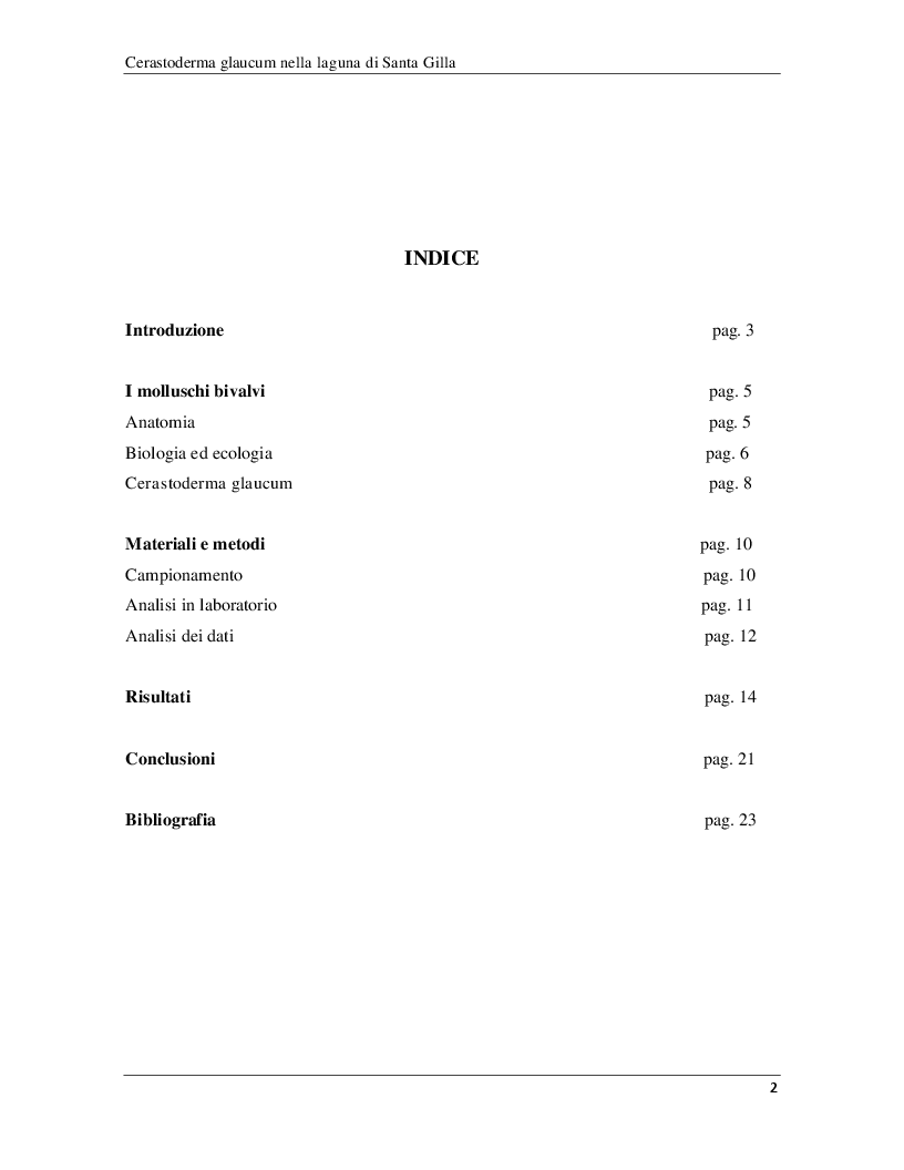 Indice della tesi: Dinamica di popolazione della specie Cerastoderma glaucum, Pagina 1