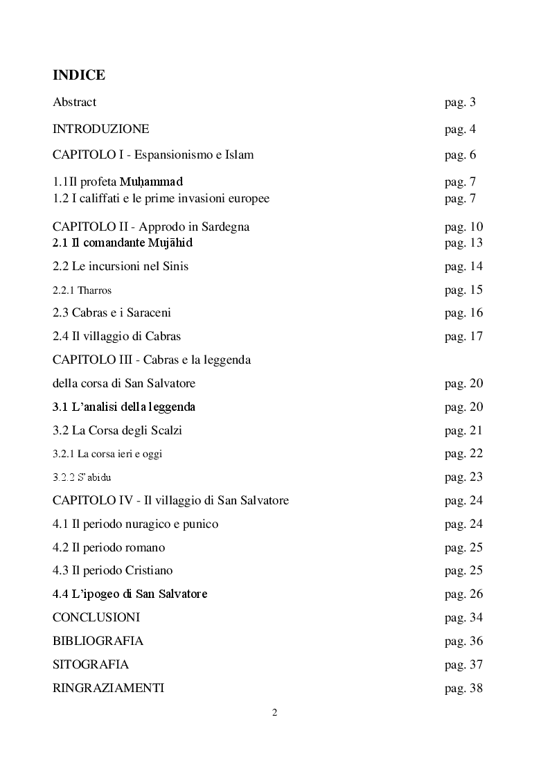 Indice della tesi: I Saraceni e la leggenda della ''Corsa degli Scalzi'', Pagina 1