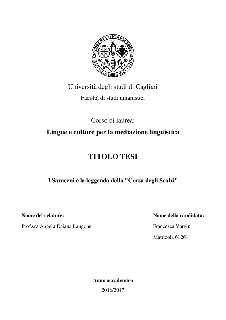 Anteprima della tesi: I Saraceni e la leggenda della ''Corsa degli Scalzi'', Pagina 1