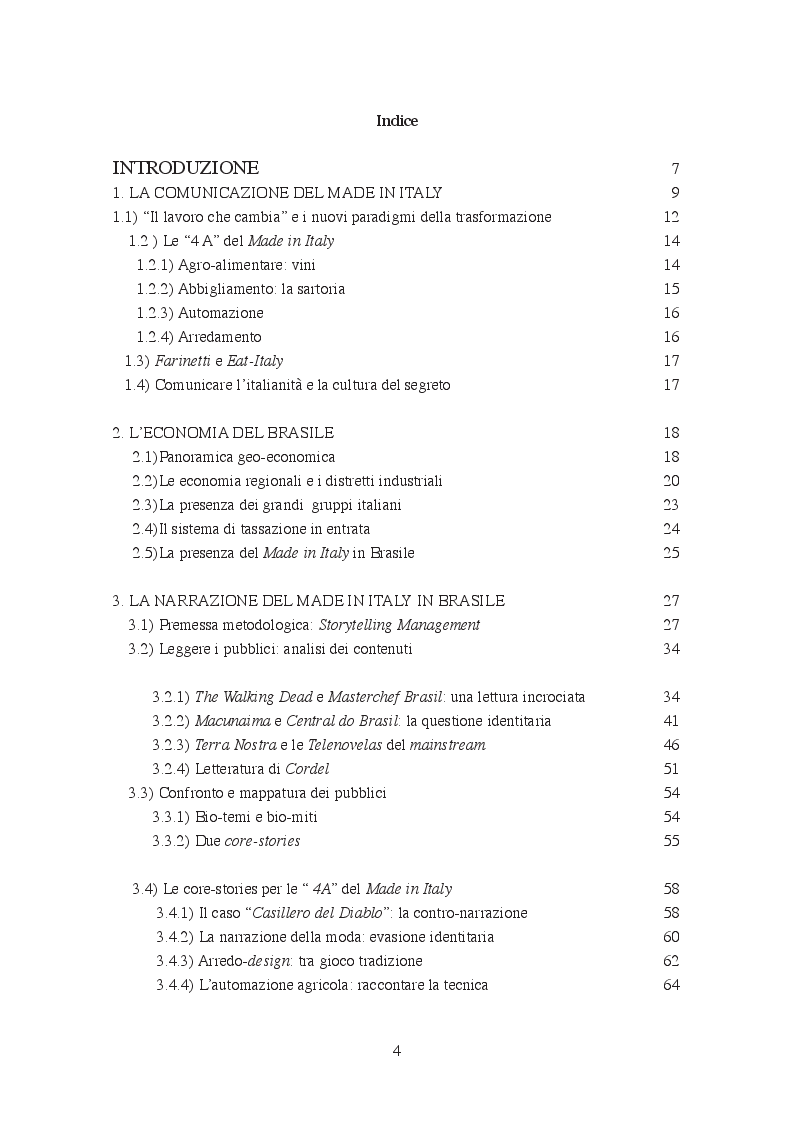 Indice della tesi: La narrazione del Made in Italy in Brasile, Pagina 1
