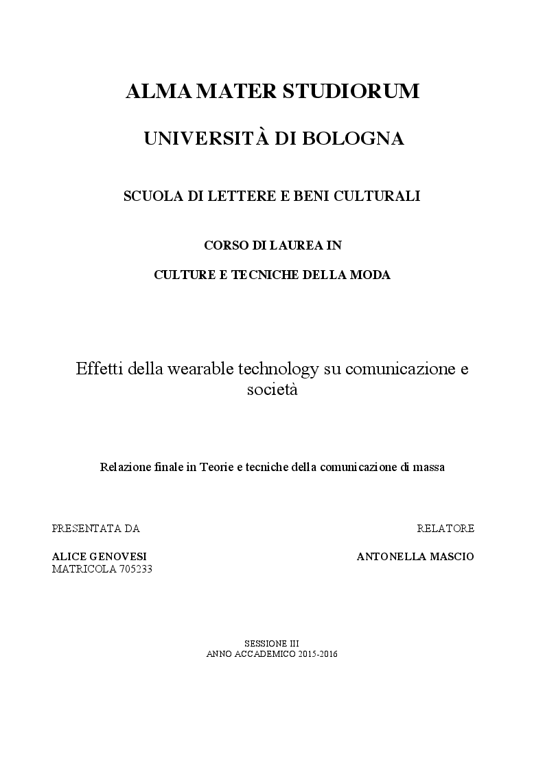 Anteprima della tesi: Effetti della wearable technology su comunicazione e società, Pagina 1