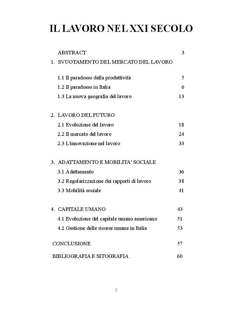 Indice della tesi: Il lavoro nel XXI secolo, Pagina 1