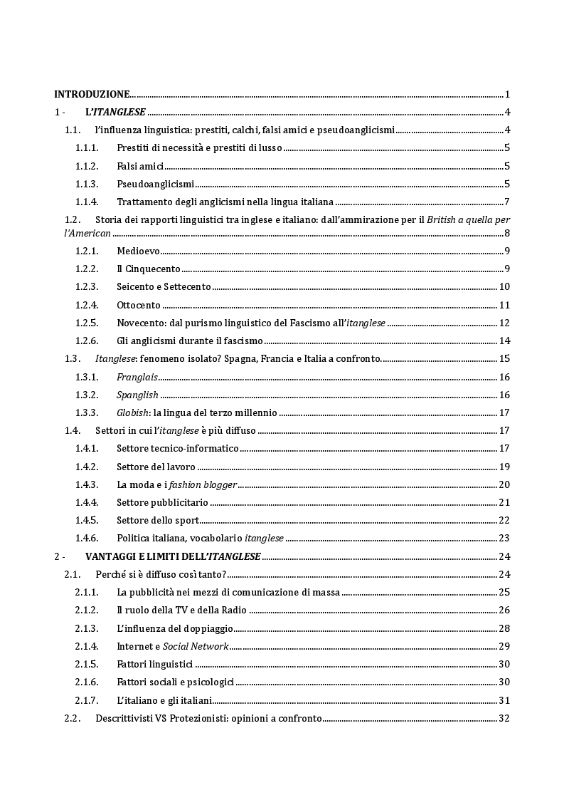 Indice della tesi: Il fenomeno ''ITANGLESE'', Pagina 1