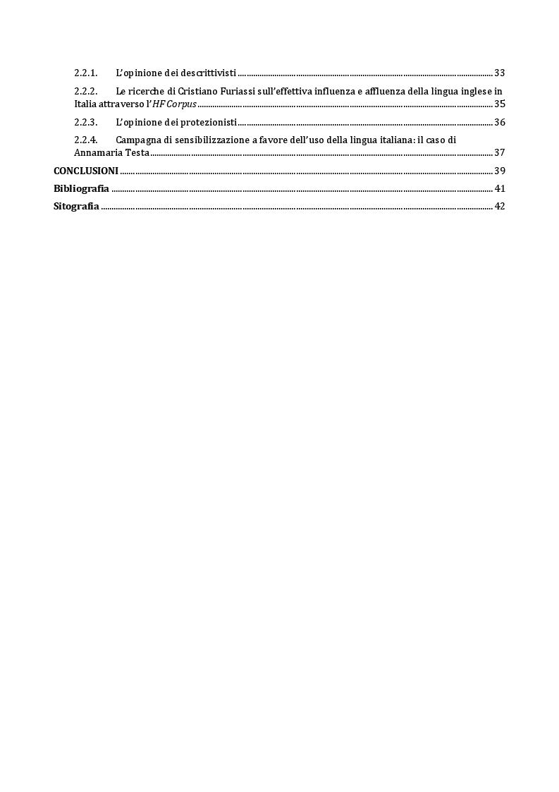 Indice della tesi: Il fenomeno ''ITANGLESE'', Pagina 2