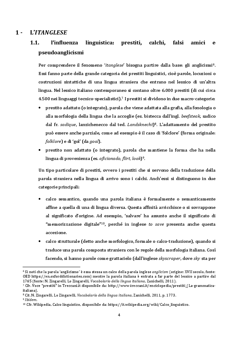 Anteprima della tesi: Il fenomeno ''ITANGLESE'', Pagina 5