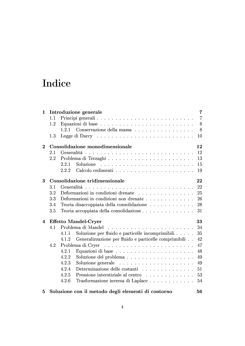 Indice della tesi: Influenza dell’effetto Mandel-Cryer sulla risposta fondazionale, Pagina 1