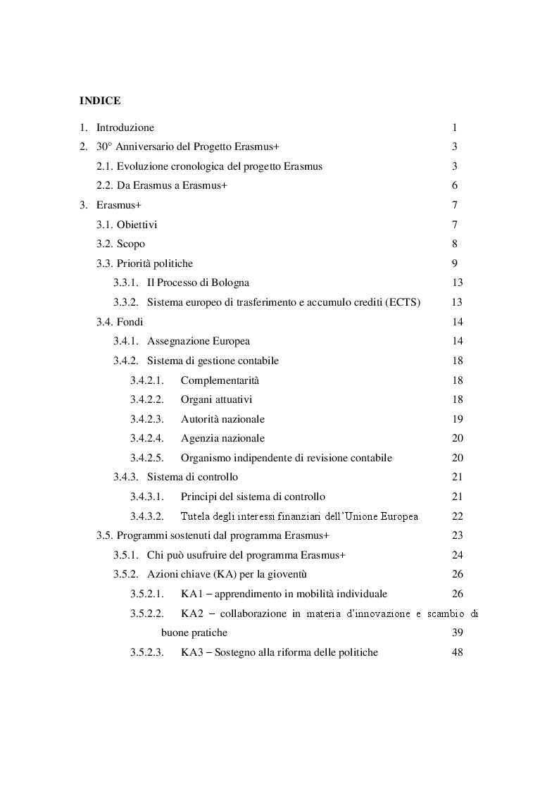 Indice della tesi: Erasmus: Il giusto progetto per l'Europa del futuro, Pagina 1