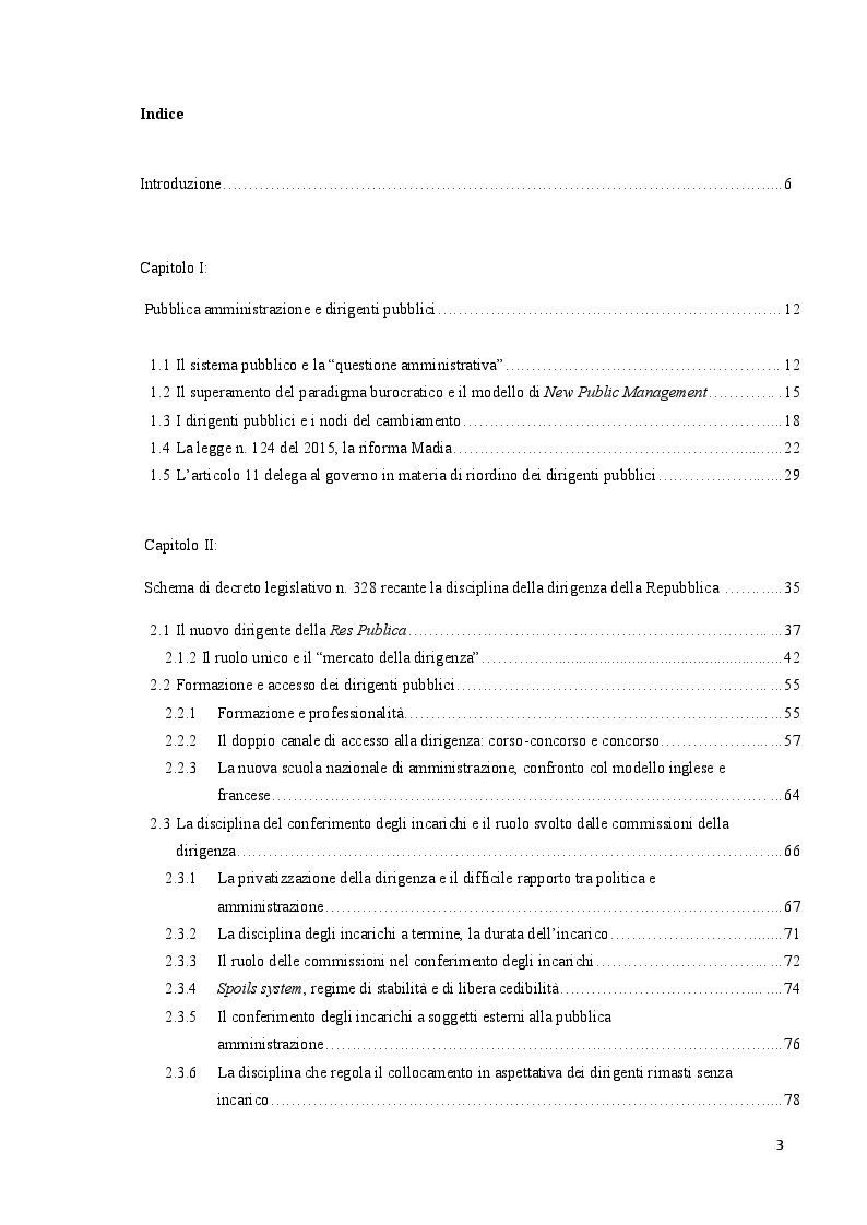 Indice della tesi: La riforma Madia della dirigenza nella pubblica amministrazione, Pagina 1