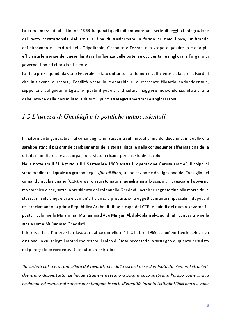 Estratto dalla tesi: Le Relazioni economiche tra Italia e Libia dal secondo dopoguerra al regime di Gheddafi (1947-2012)