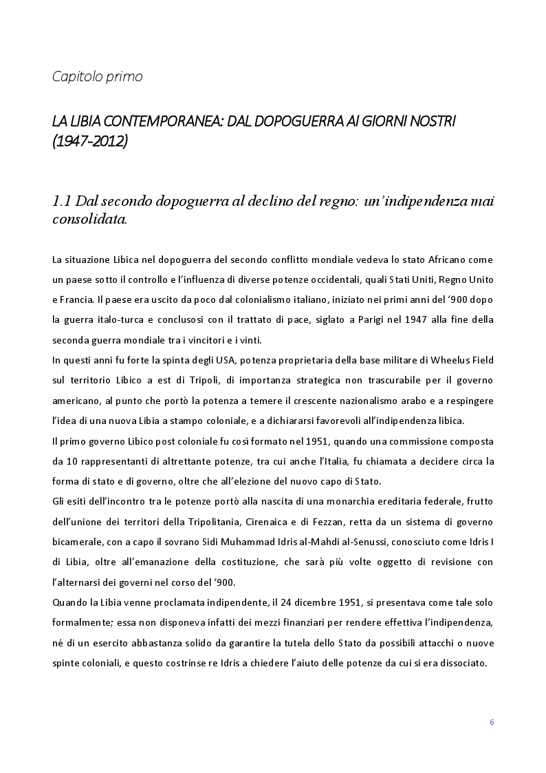 Anteprima della tesi: Le Relazioni economiche tra Italia e Libia dal secondo dopoguerra al regime di Gheddafi (1947-2012), Pagina 4