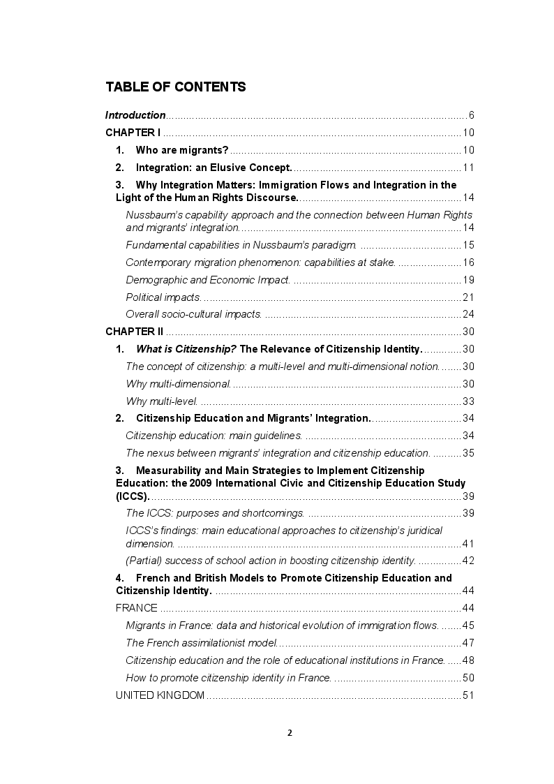 Indice della tesi: ''Fare gli italiani'': citizenship education and the difficult pathway from migrants to citizens, Pagina 1