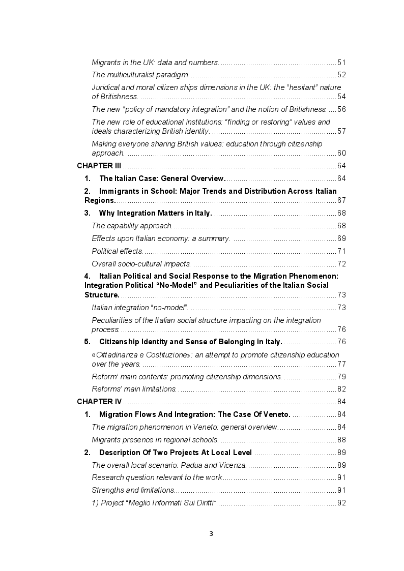 Indice della tesi: ''Fare gli italiani'': citizenship education and the difficult pathway from migrants to citizens, Pagina 2