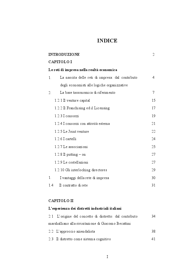 Indice della tesi: Networks entrance into Rising Economies: L'esperienza dei distretti industriali italiani, Pagina 1