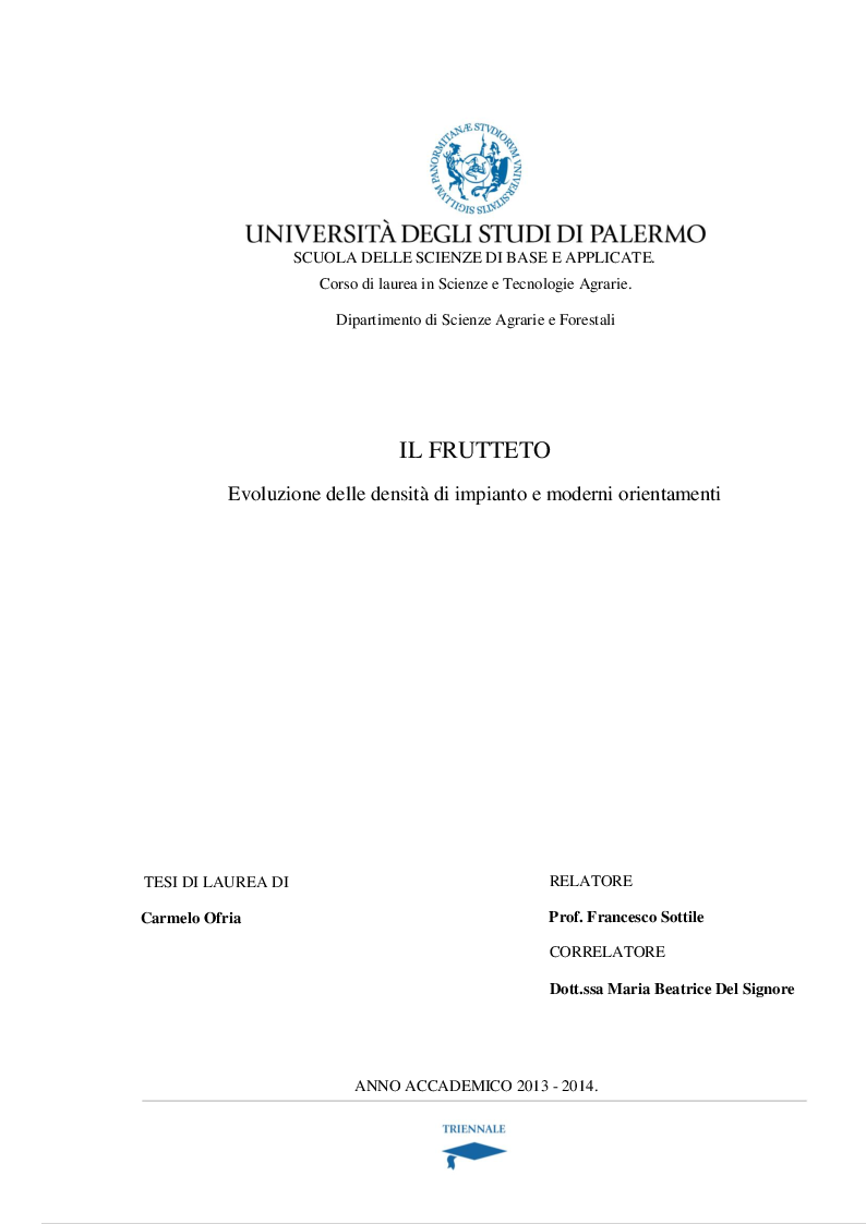 Anteprima della tesi: IL FRUTTETO. Evoluzione delle densità di impianto e moderni orientamenti, Pagina 1