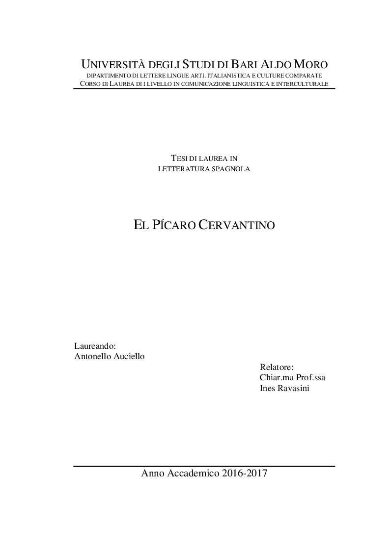 Anteprima della tesi: El Pícaro Cervantino, Pagina 1