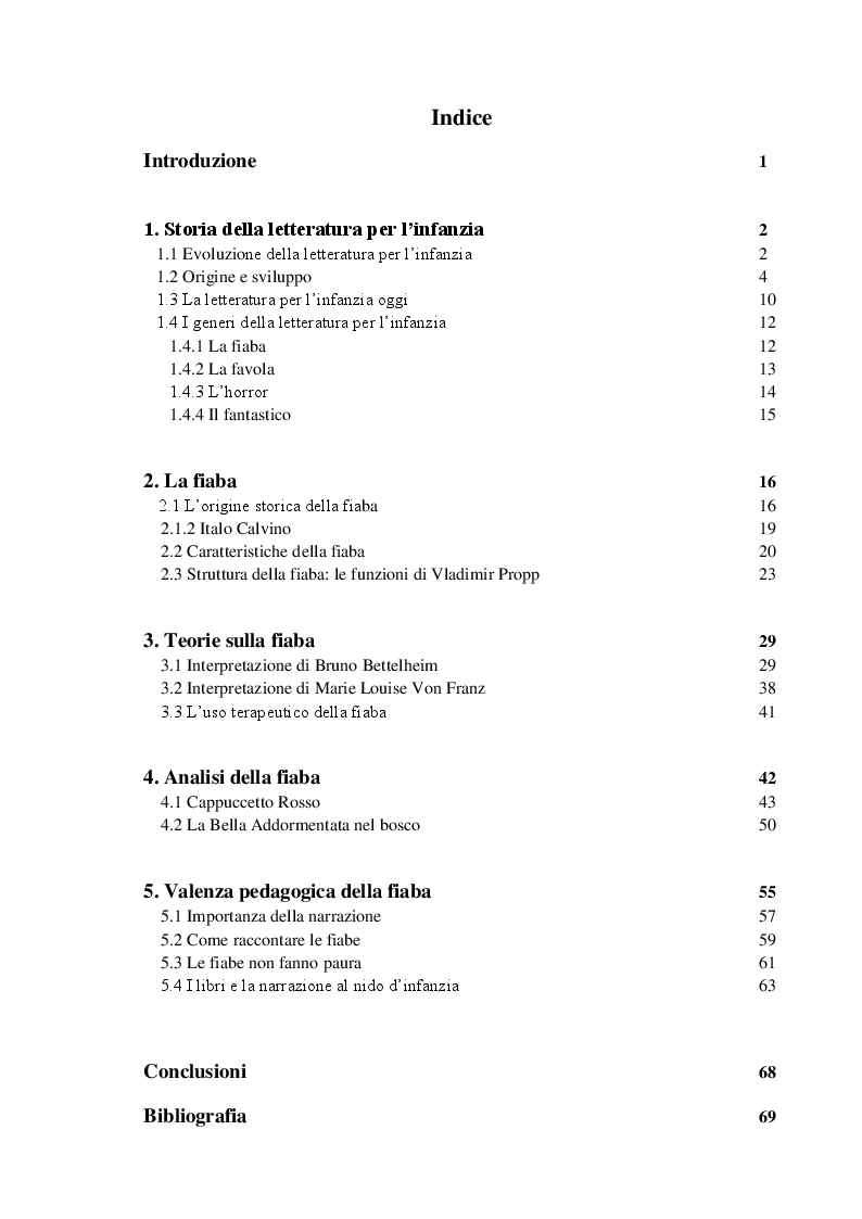 Indice della tesi: Valenza pedagogica della fiaba: importanza e significati, Pagina 1