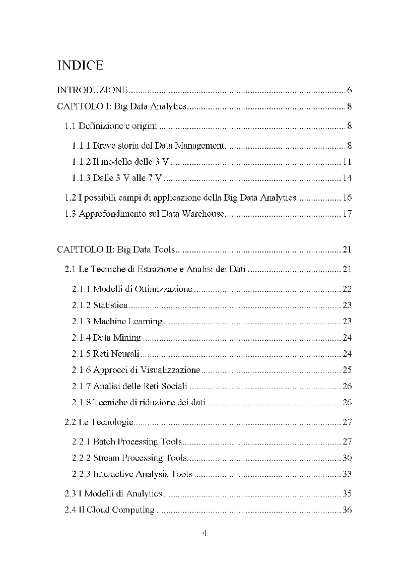 Indice della tesi: Big Data: Quali opportunità per le imprese, Pagina 1