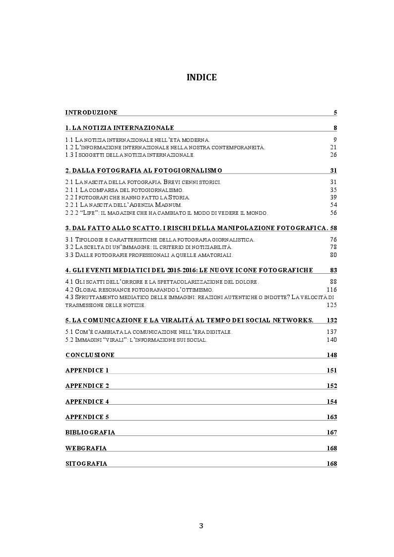 Indice della tesi: La notizia internazionale in formato fotografia, Pagina 1