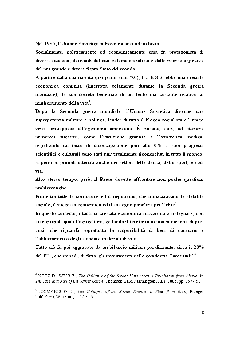 Estratto dalla tesi: Il crollo dell'Unione Sovietica e gli effetti sull'economia russa