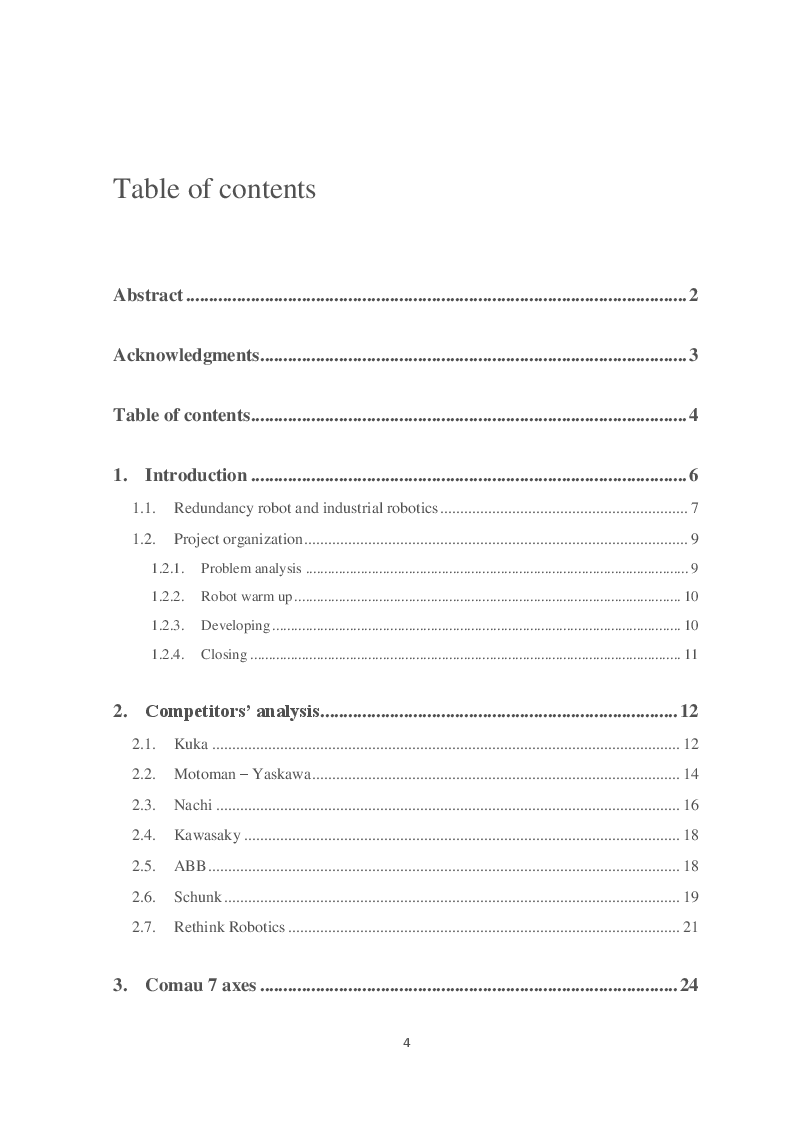 Indice della tesi: Study of redundant kinematics for industrial manipulators: case study of the 7 axes robot, Pagina 1