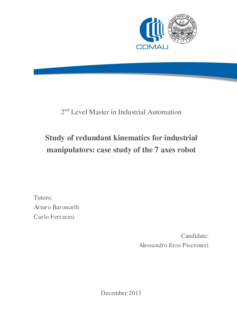 Anteprima della tesi: Study of redundant kinematics for industrial manipulators: case study of the 7 axes robot, Pagina 1