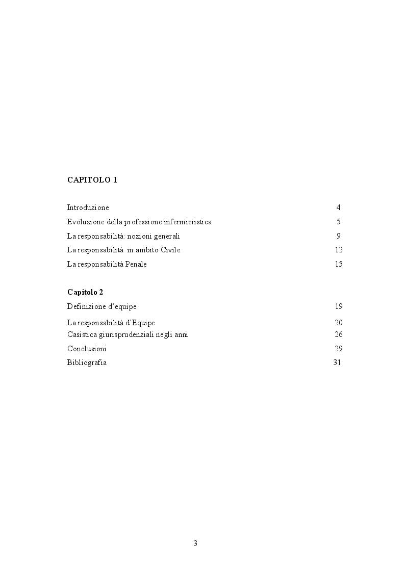 Indice della tesi: L’evoluzione della professione sanitario/infermieristica con particolare attenzione alla colpa d'equipe, Pagina 1