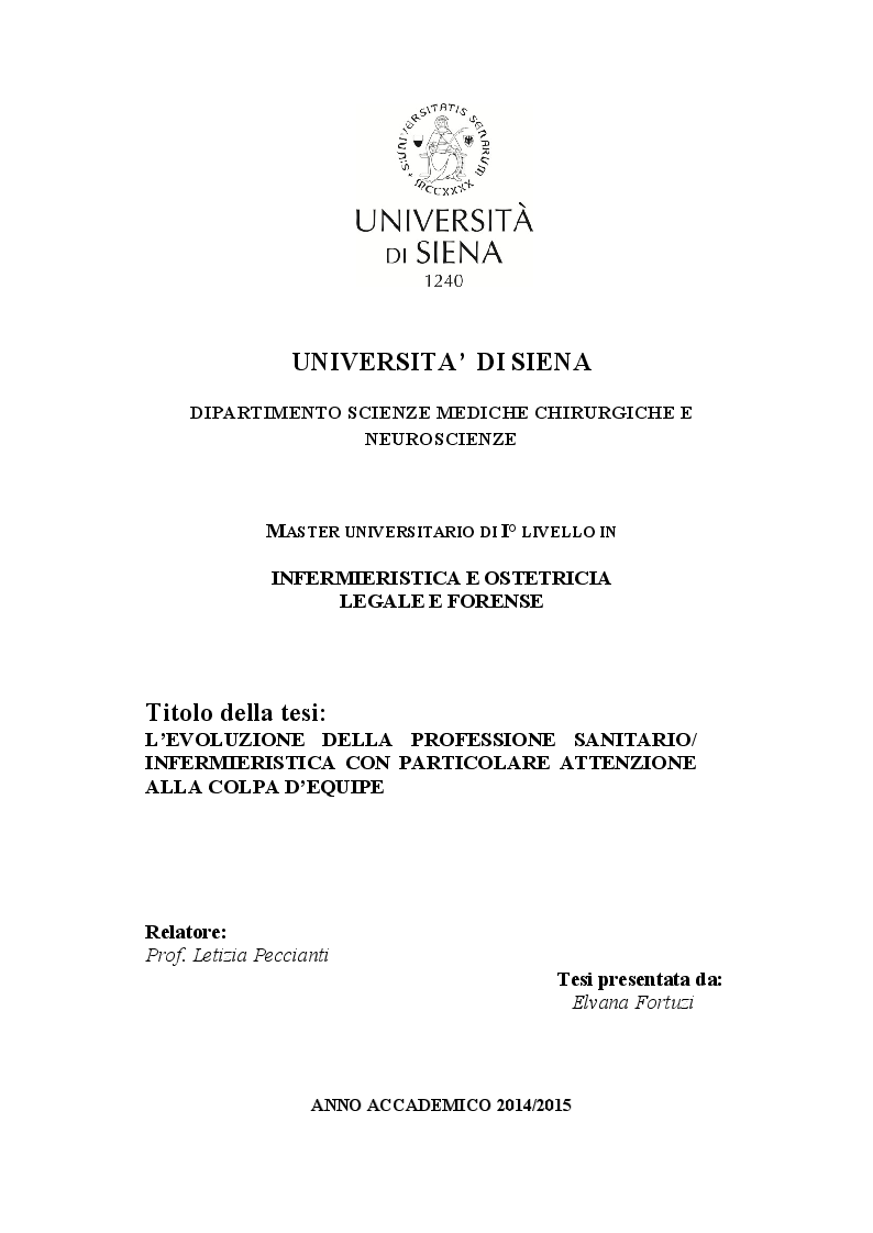 Anteprima della tesi: L’evoluzione della professione sanitario/infermieristica con particolare attenzione alla colpa d'equipe, Pagina 1