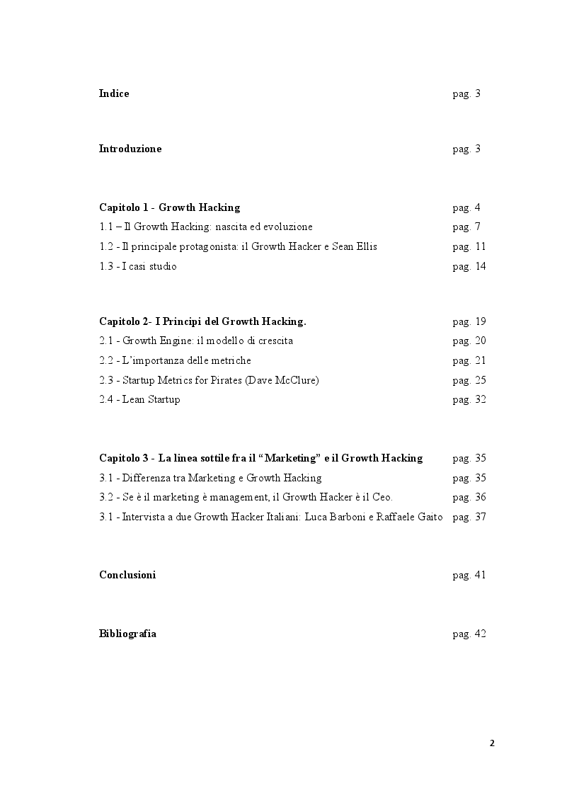 Indice della tesi: Growth Hacking: Il nuovo mindset del Marketing, Pagina 1