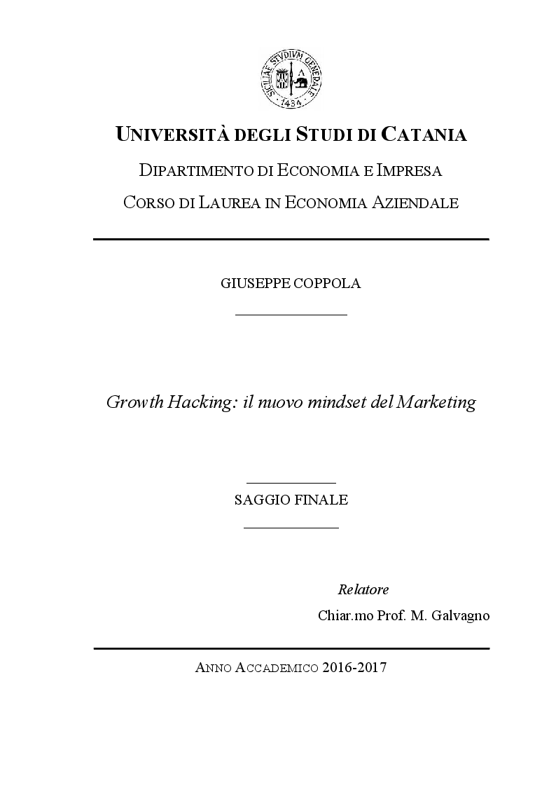 Anteprima della tesi: Growth Hacking: Il nuovo mindset del Marketing, Pagina 1