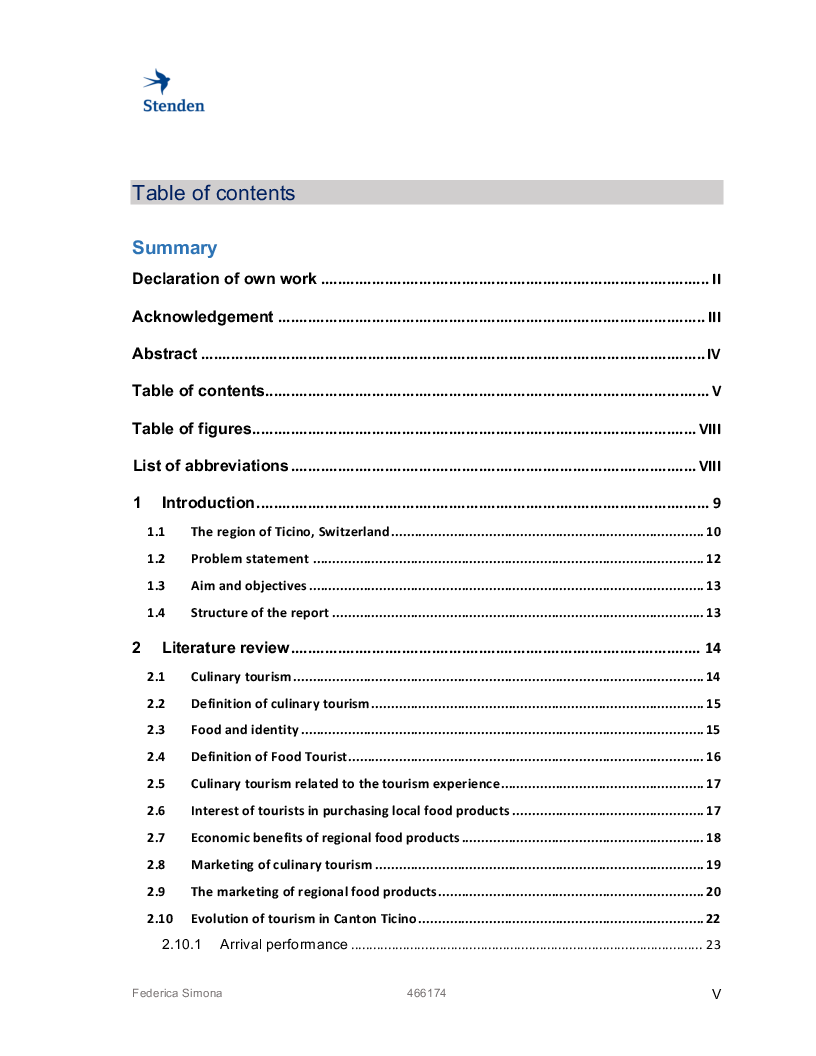 Indice della tesi: Exploring culinary tourism, Pagina 1