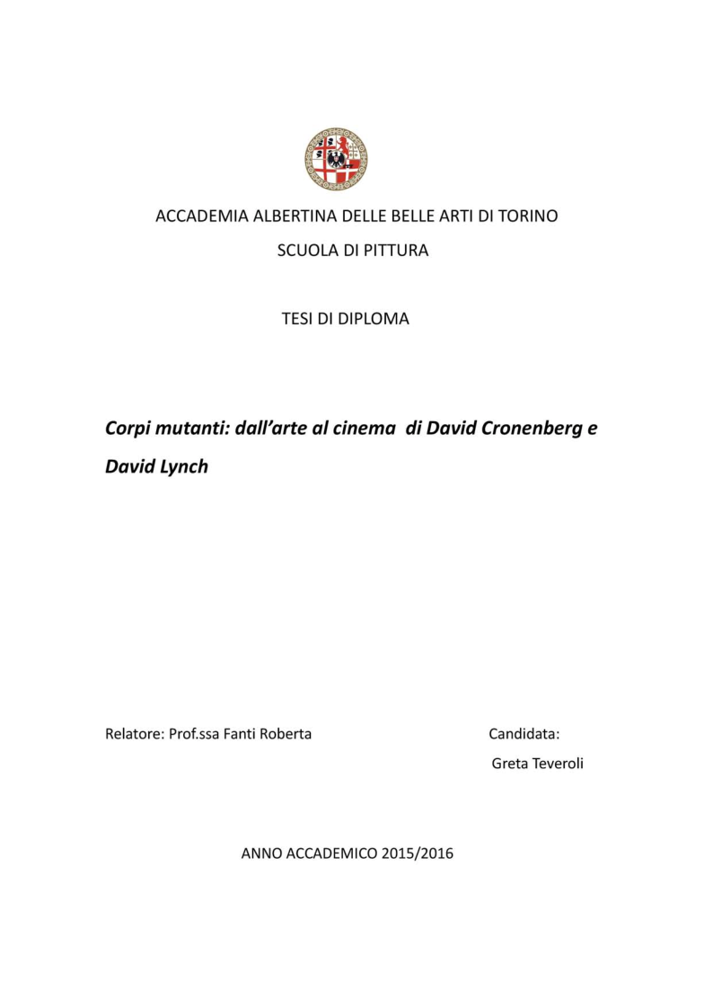 Anteprima della tesi: Post Human; dall'arte al cinema di David Lynch e di David Cronenberg, Pagina 1