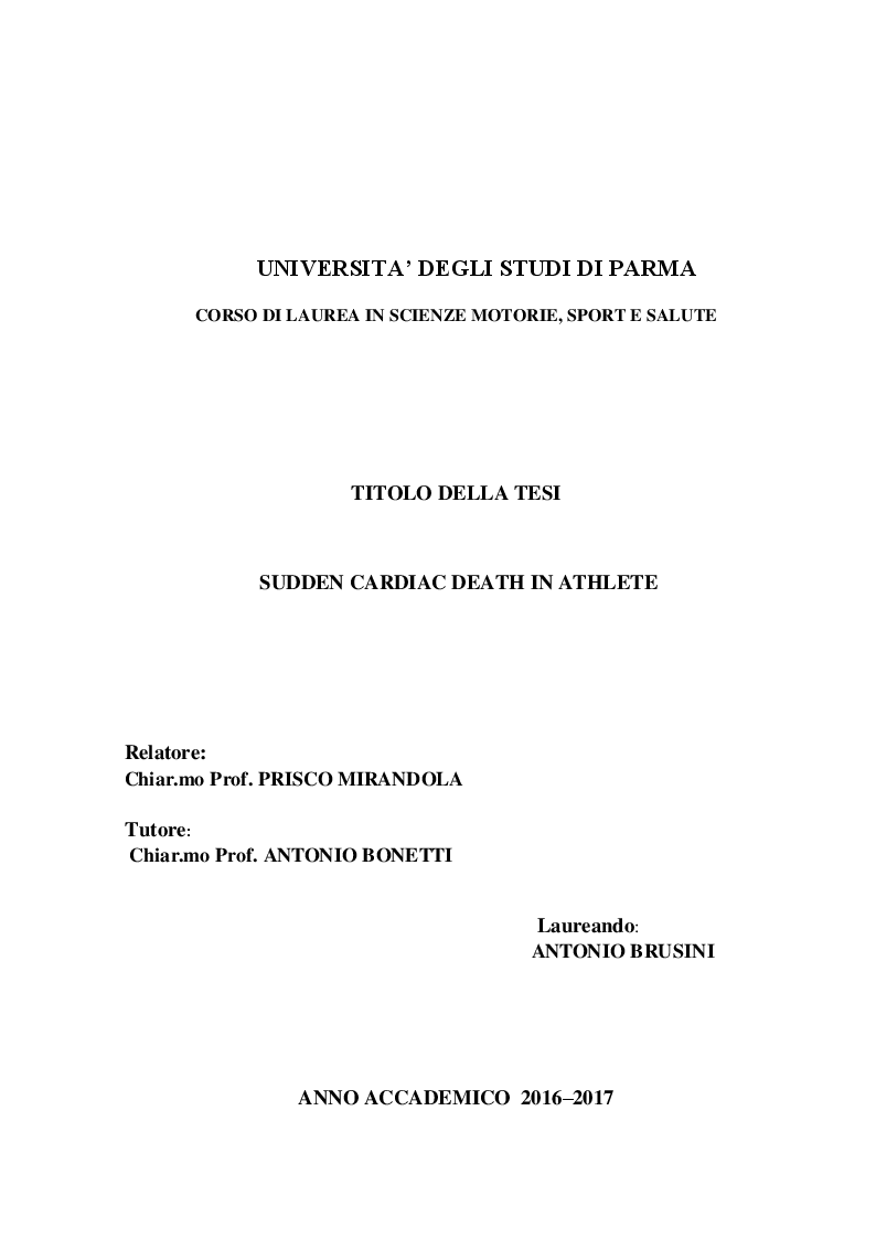 Anteprima della tesi: Sudden Cardiac Death in Athlete, Pagina 1