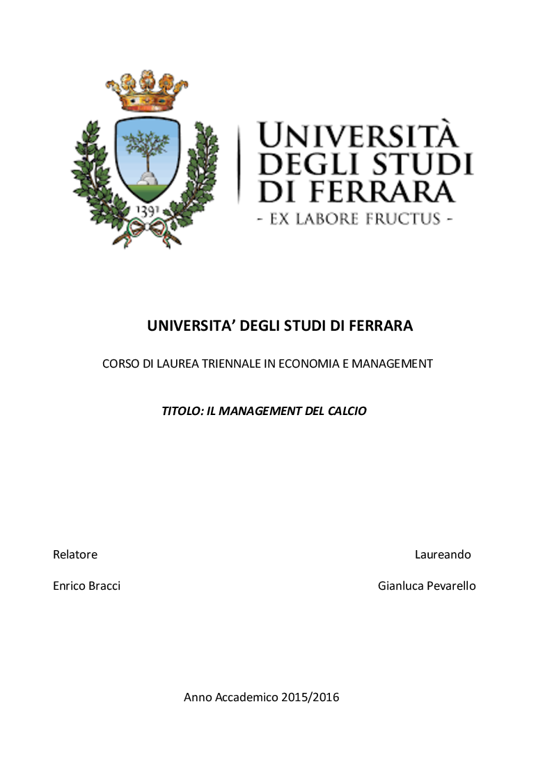 Anteprima della tesi: Il management del calcio, Pagina 1